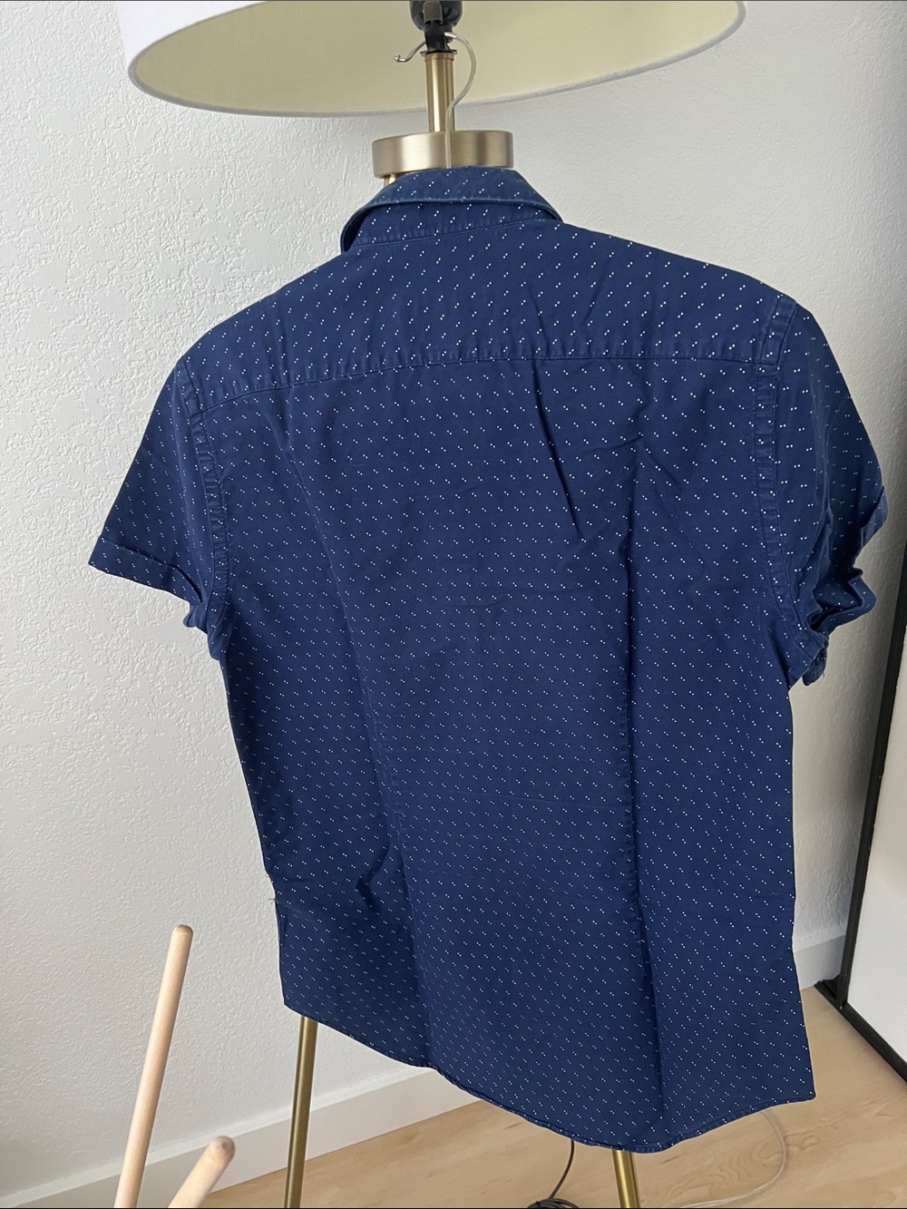 Zara Navy Short Sleeve Button-Down with Micro Dot Print - Picture 2 of 10